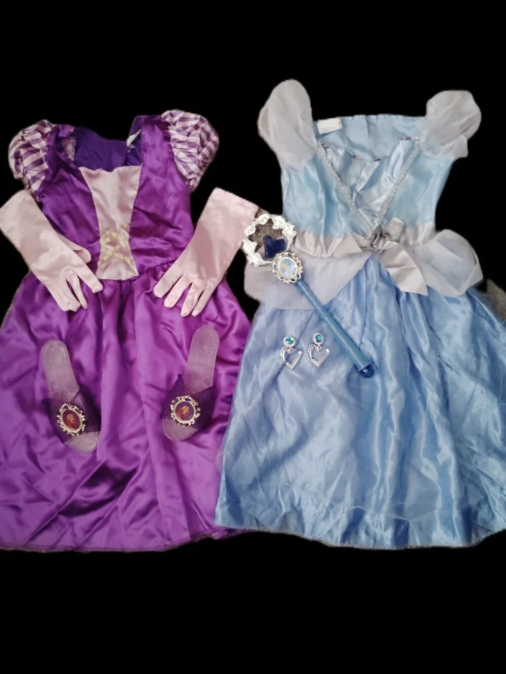 DISNEY COSTUME DRESS UP LOT DRESS SHOES WAND RAPUNZEL CINDERELLA-GIRLS SIZE 4-6X